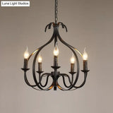 Metal Black Pendant Chandelier - Swirled Arm 5-Light Fixture For Living Room
