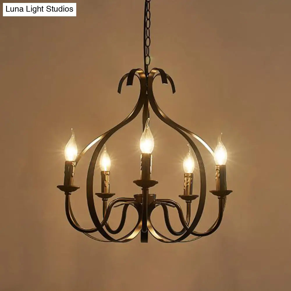 Metal Black Pendant Chandelier - Swirled Arm 5-Light Fixture For Living Room