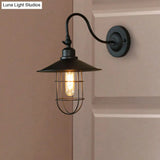 Metal Black Wall Lamp With Flared Shade: Nautical Style 1-Head Lighting For Hallway