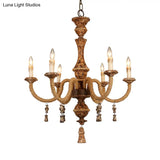 Metal Brown Chandelier Candle With 6 Bulbs Traditional Pendant Light Fixture
