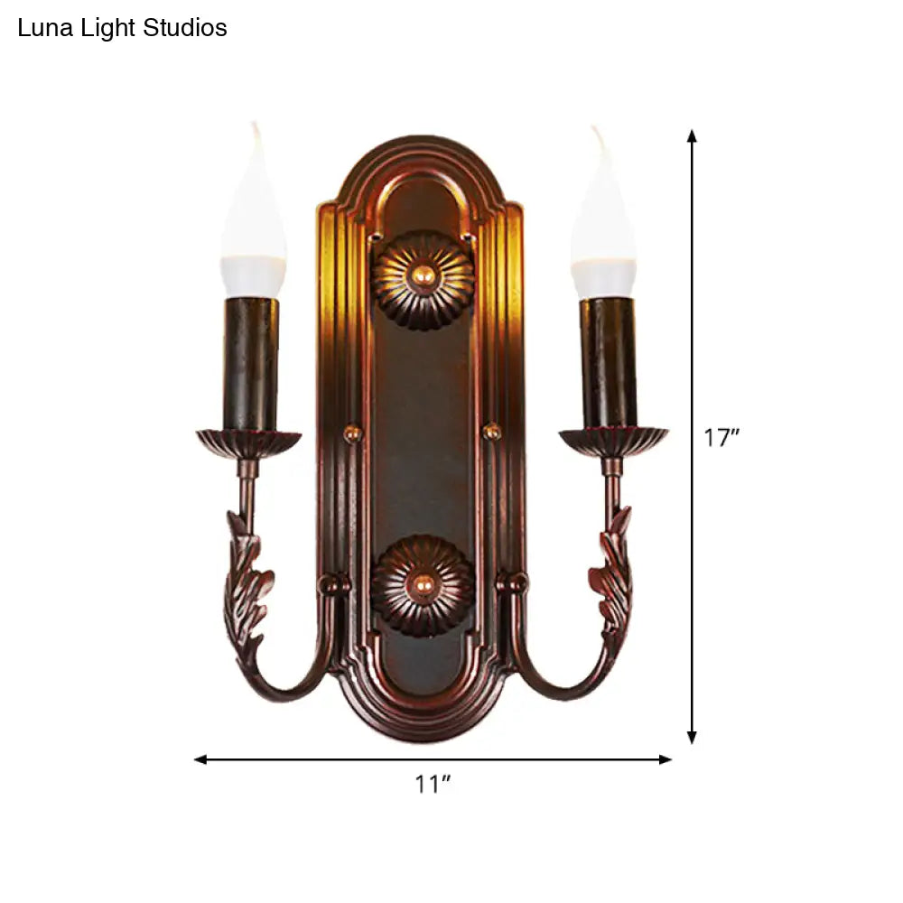 Metal Brown Wall Sconce Candlestick - Rustic 2 Headed Mounted Lamp For Restaurant