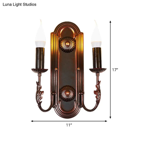 Metal Brown Wall Sconce Candlestick - Rustic 2 Headed Mounted Lamp For Restaurant