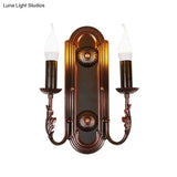 Metal Brown Wall Sconce Candlestick - Rustic 2 Headed Mounted Lamp For Restaurant