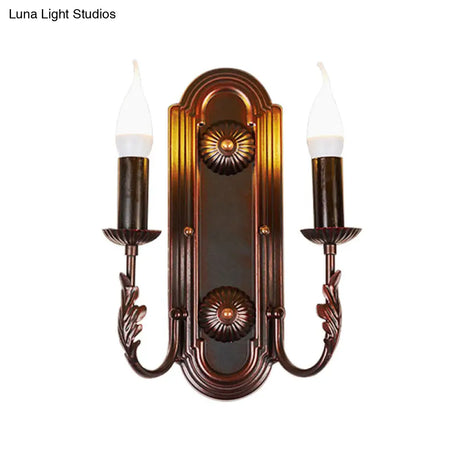 Metal Brown Wall Sconce Candlestick - Rustic 2 Headed Mounted Lamp For Restaurant