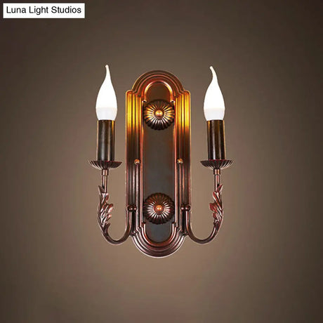 Metal Brown Wall Sconce Candlestick - Rustic 2 Headed Mounted Lamp For Restaurant