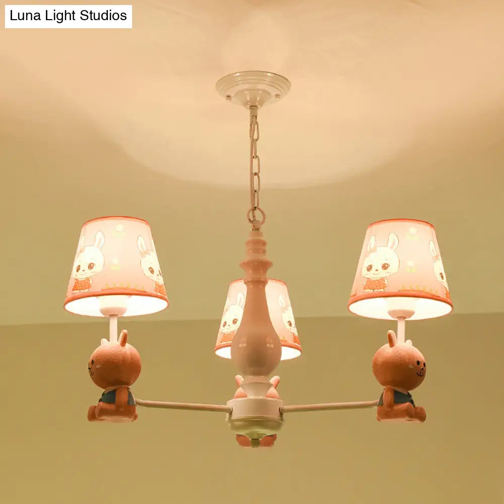 Metal Bunny Pendant Light With Fabric Shade - Adorable Pink Hanging Lights For Girls Bedroom