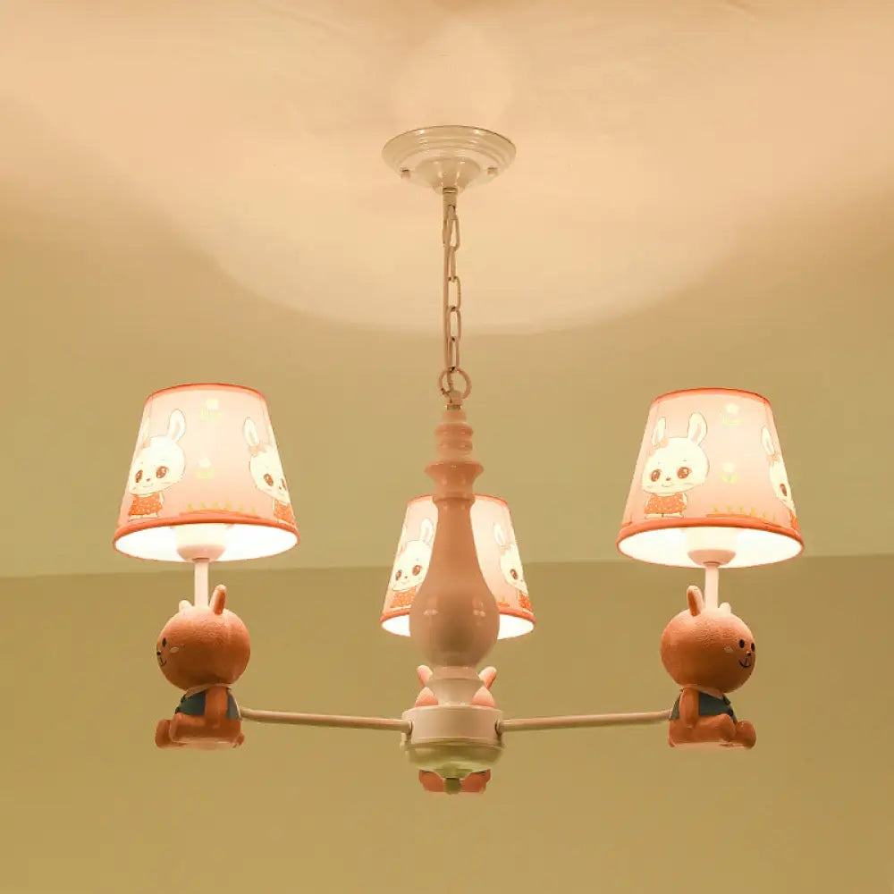 Metal Bunny Pendant Light With Fabric Shade - Adorable Pink Hanging Lights For Girls Bedroom 3 /