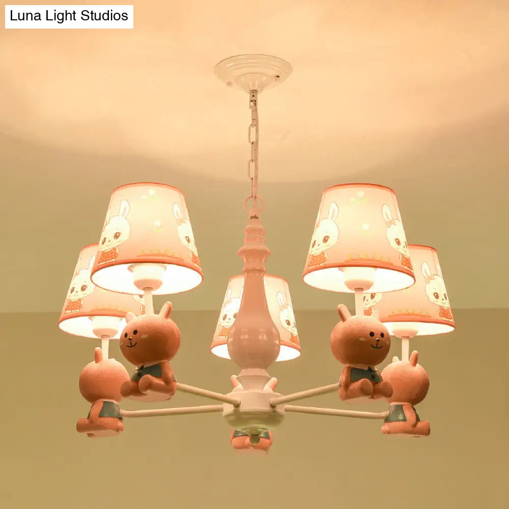 Metal Bunny Pendant Light With Fabric Shade - Adorable Pink Hanging Lights For Girls Bedroom
