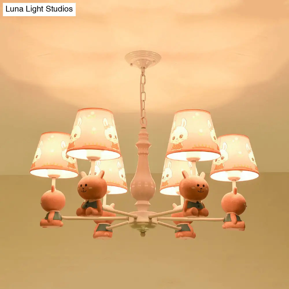 Metal Bunny Pendant Light With Fabric Shade - Adorable Pink Hanging Lights For Girls Bedroom