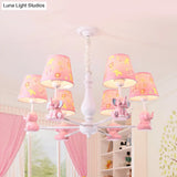 Metal Bunny Pendant Light With Fabric Shade - Adorable Pink Hanging Lights For Girls Bedroom