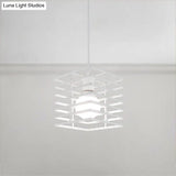 Metal Cage Pendant Light Retro Style Black/White Hanging Lamp For Restaurant Ceiling