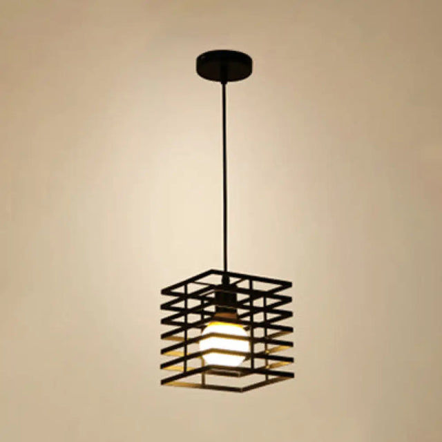 Metal Cage Pendant Light Retro Style Black/White Hanging Lamp For Restaurant Ceiling Black