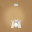 Metal Cage Pendant Light Retro Style Black/White Hanging Lamp For Restaurant Ceiling White