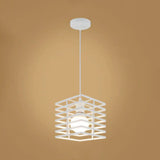 Metal Cage Pendant Light Retro Style Black/White Hanging Lamp For Restaurant Ceiling White