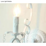Metal Candle Sconce Light With Crystal Deco - Traditional White Wall Lamp For Hallway