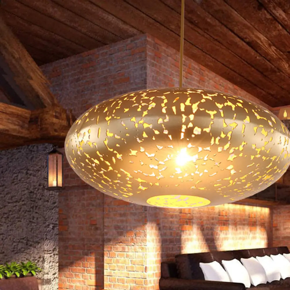 Metal Ceiling Lamp Lantern - Silver/Bronze/Brass 1 Head Pendant Light For Bedroom Brass