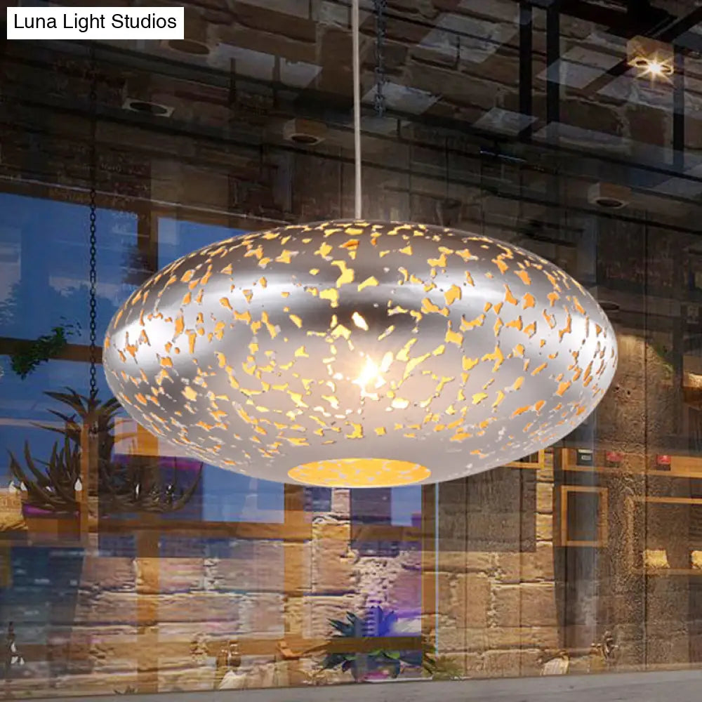 Metal Ceiling Lamp Lantern - Silver/Bronze/Brass 1 Head Pendant Light For Bedroom