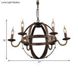 Metal Chandelier Lamp - Country Style 6-Light Pendant Lighting For Dining Room In Rust