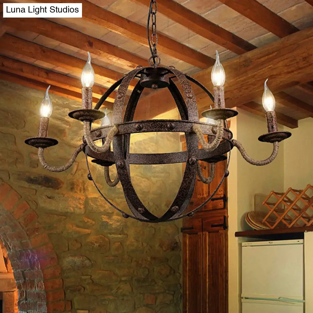 Metal Chandelier Lamp - Country Style 6-Light Pendant Lighting For Dining Room In Rust