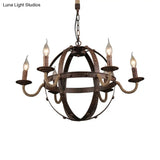 Metal Chandelier Lamp - Country Style 6-Light Pendant Lighting For Dining Room In Rust