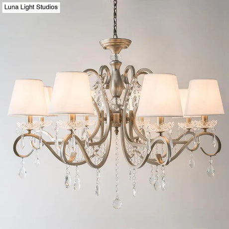Metal Chandelier Pendant Light With Scrolled Arm Crystal Accent - Traditional Living Room Lighting