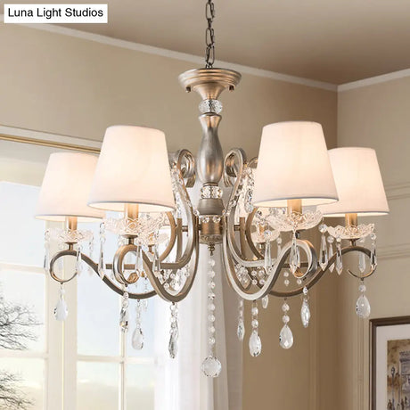 Metal Chandelier Pendant Light With Scrolled Arm Crystal Accent - Traditional Living Room Lighting