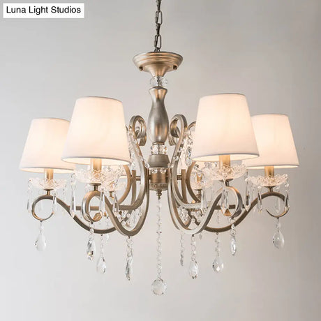 Metal Chandelier Pendant Light With Scrolled Arm Crystal Accent - Traditional Living Room Lighting