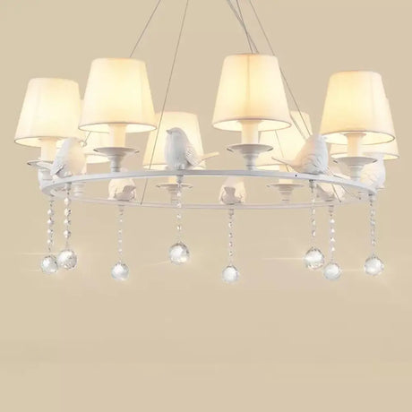 Metal Chandelier With Crystal Accents - Elegant White Bucket Shade Hanging Lamp For Living Room 8 /