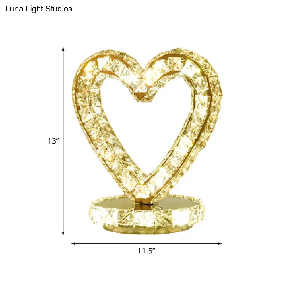 Metal Chrome Finish Night Table Light With Led Modernism Heart/Round Design & Crystal Accent -