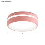 Metal Circular Flush Light Contemporary Led Ceiling Lamp In Pink/Yellow/Blue With Warm/White