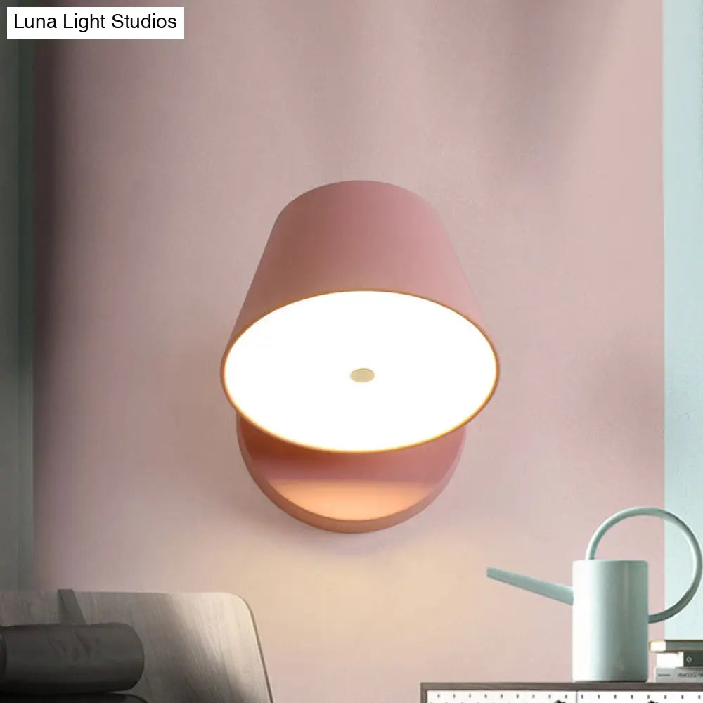 Metal Cone Wall Sconce - 1 Light In White/Warm With Pink Yellow And Black Accents