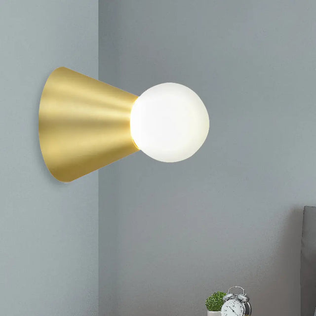 Metal Conical Sconce Wall Light - Modern Golden Lamp With Frosted Glass Shade Gold