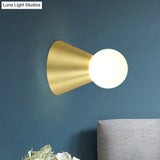 Metal Conical Sconce Wall Light - Modern Golden Lamp With Frosted Glass Shade