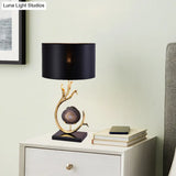 Metal Desk Lamp With Agate Accent - Modern Gold Finish And Black Fabric Shade