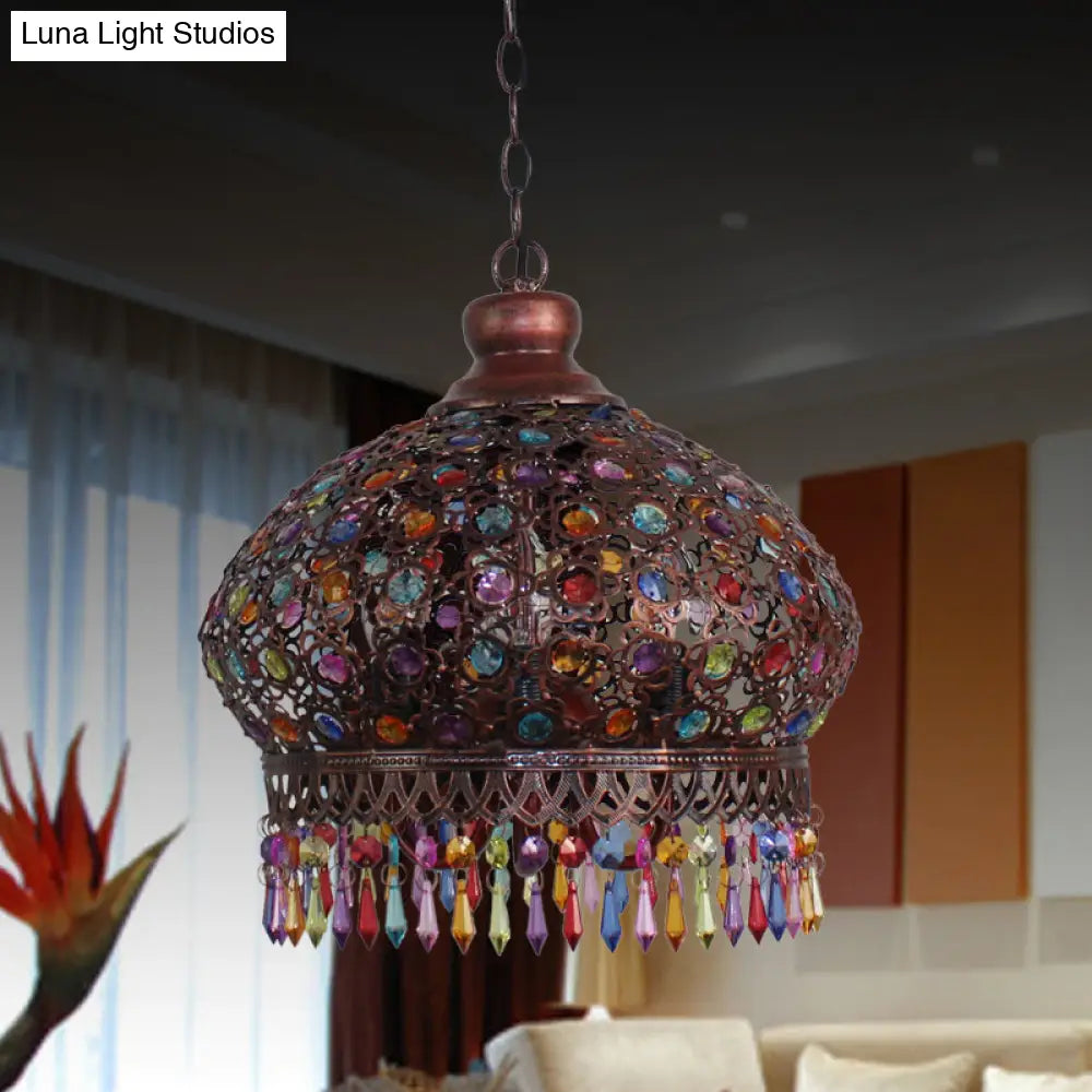 Metal Dome Chandelier Light Fixture - 14/18 Width Decorative 3-Light Hanging Lamp For Living Room In