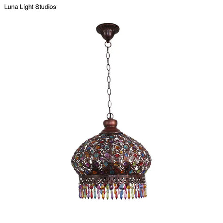 Metal Dome Chandelier Light Fixture - 14/18 Width Decorative 3-Light Hanging Lamp For Living Room In