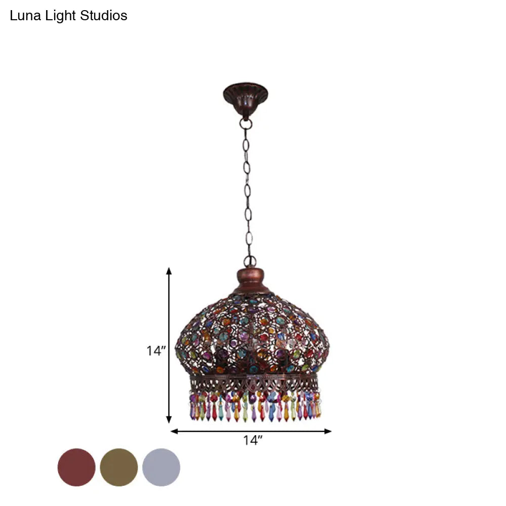 Metal Dome Chandelier Light Fixture - 14/18 Width Decorative 3-Light Hanging Lamp For Living Room In