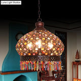 Metal Dome Chandelier Light Fixture - 14/18 Width Decorative 3-Light Hanging Lamp For Living Room In