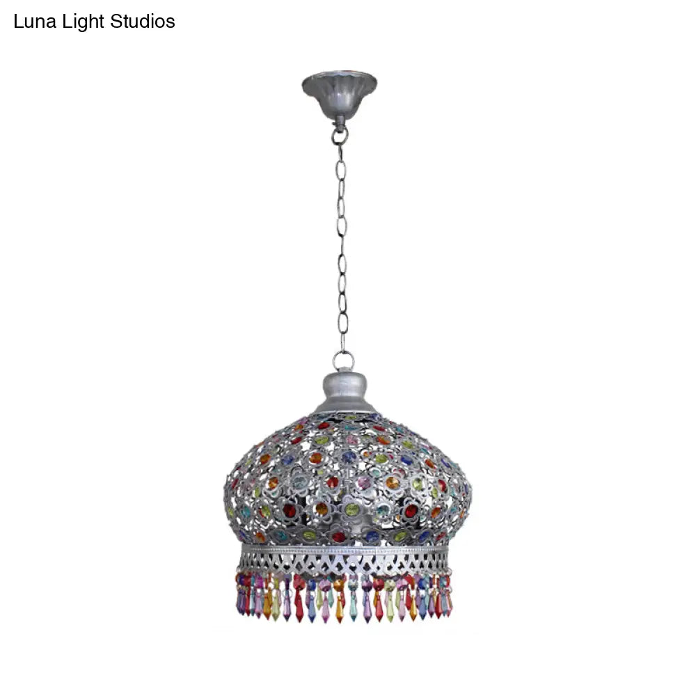 Metal Dome Chandelier Light Fixture - 14/18 Width Decorative 3-Light Hanging Lamp For Living Room In