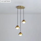 Metal Dome Pendant Light Kit With Opal Glass Shade - Simplicity Design Brass Finish Multiple Lamps