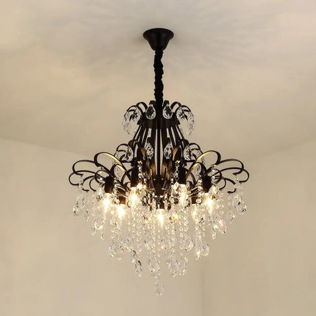 Metal Drop Pendant Chandelier With Crystal Draping - Traditional Branch Design Black / 24.5
