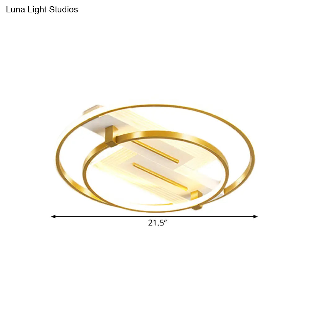 Metal Dual Ring Ceiling Light - Simplicity 18’/21.5’ Wide Led Gold Flush Mount Lamp In Warm/White