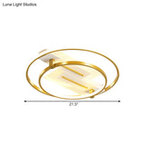 Metal Dual Ring Ceiling Light - Simplicity 18’/21.5’ Wide Led Gold Flush Mount Lamp In Warm/White