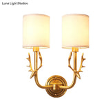 Metal Elk Sconce Lighting - Rustic Wall Mounted Lamp In Black/Gold With Fabric Shade