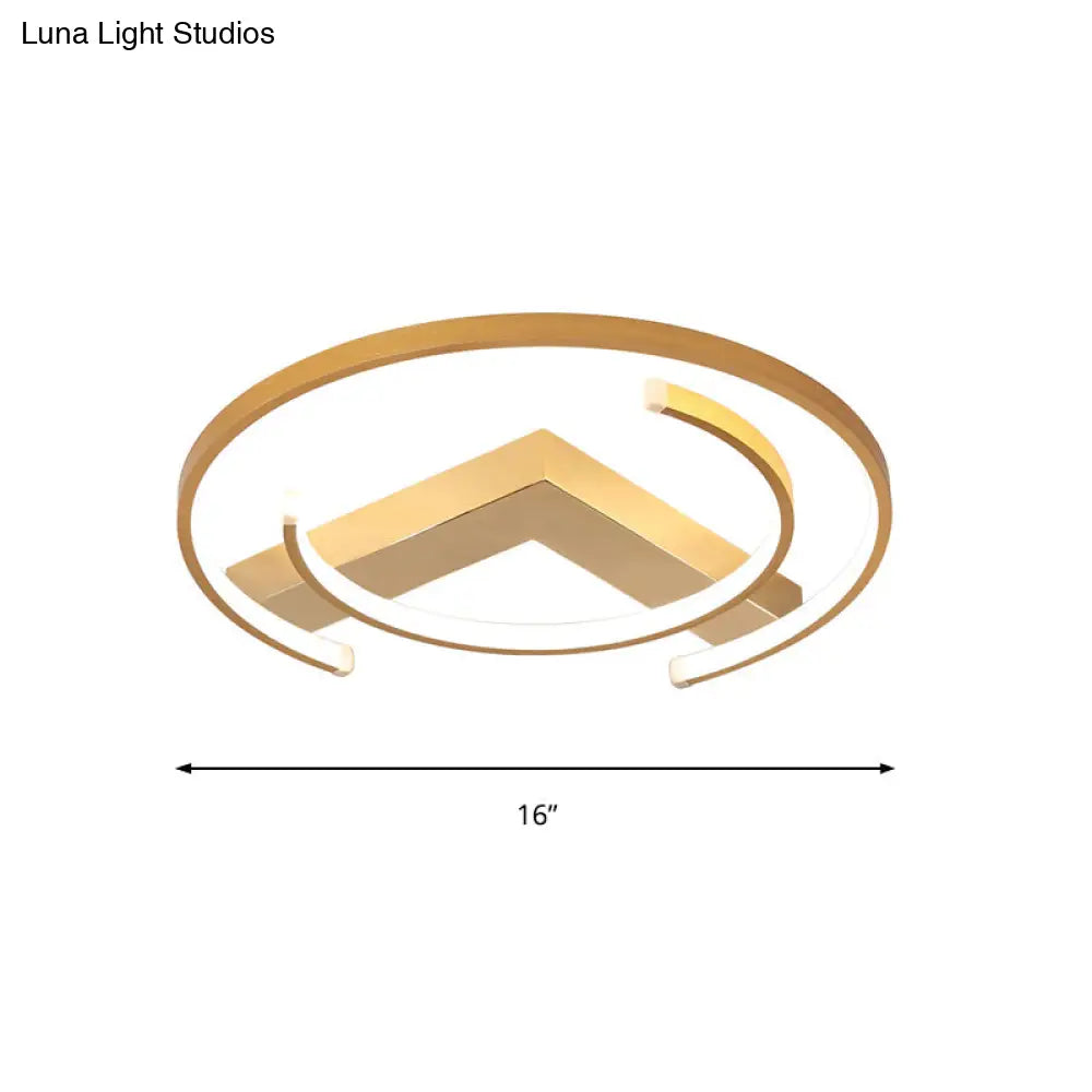 Metal Gold Flush Mount Ceiling Lamp - C-Shaped Design Led Bedroom Lighting 16’/19.5’ Wide