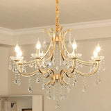 Metal Gold Plated Chandelier: Antique Style Hanging Ceiling Light With Crystal Draping 8 /