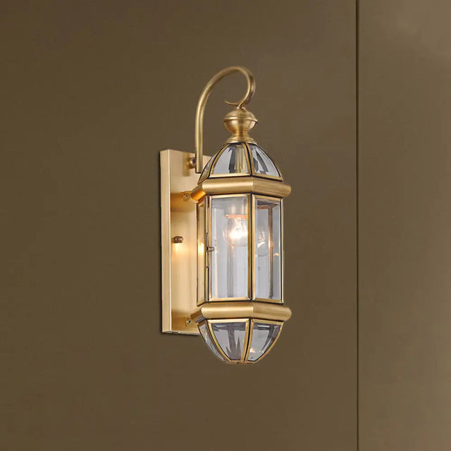 Metal Gold Sconce Light Lantern - Traditional 1-Head Wall Lighting Fixture For Hallway