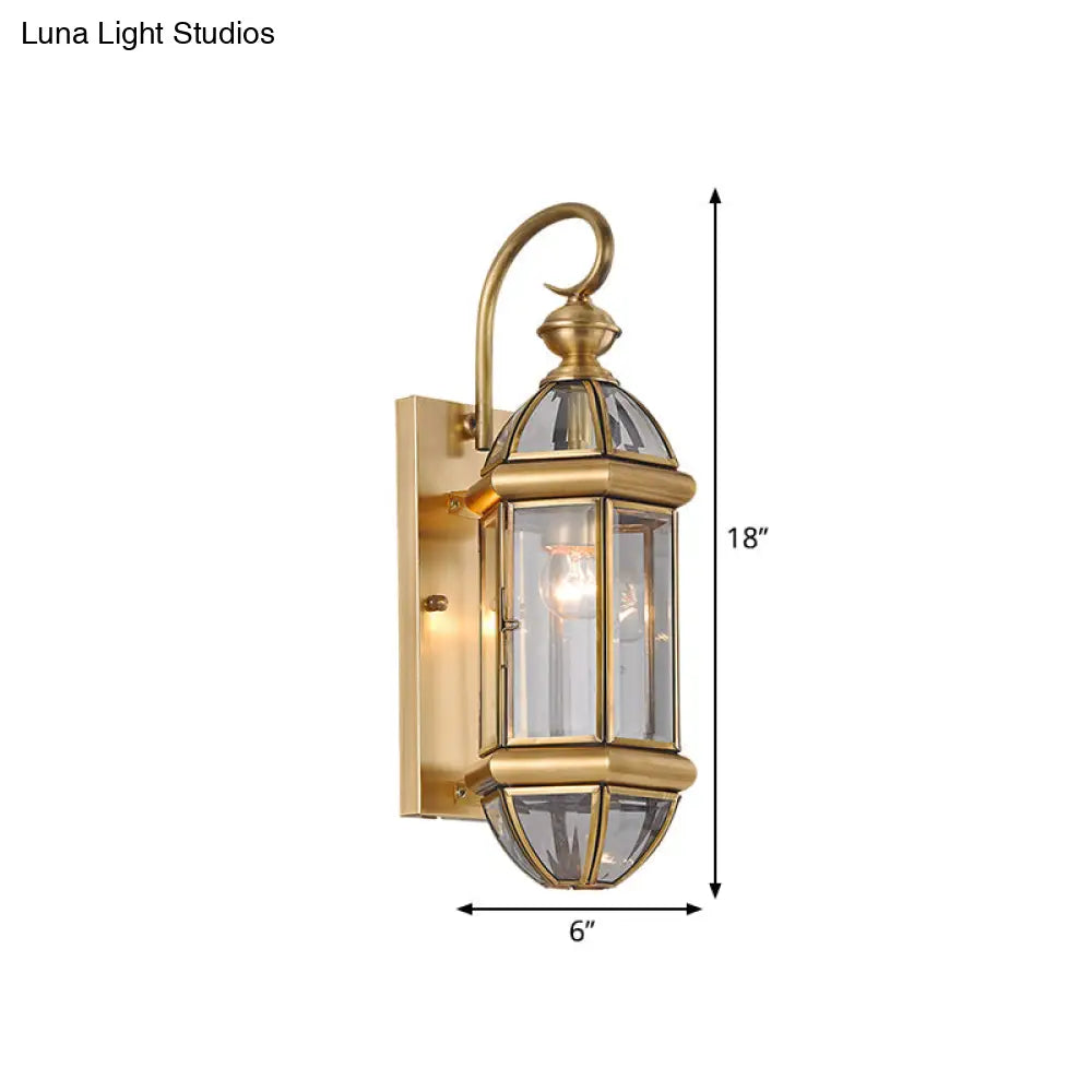 Metal Gold Sconce Light Lantern - Traditional 1-Head Wall Lighting Fixture For Hallway