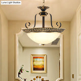 Metal Gray & Black Traditional 3-Light Chandelier Pendant With Frosted Glass Shade