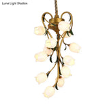 Metal Hanging Chandelier With 12 Bulbs - American Garden Brass Blossom Design Led Pendant Lighting